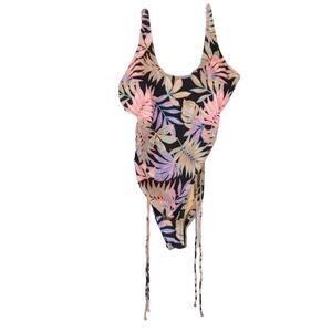 New HURLEY Swimsuit XL Tropical Ruched Tie-Bow Adjust-Strap Removable-Pads Lined